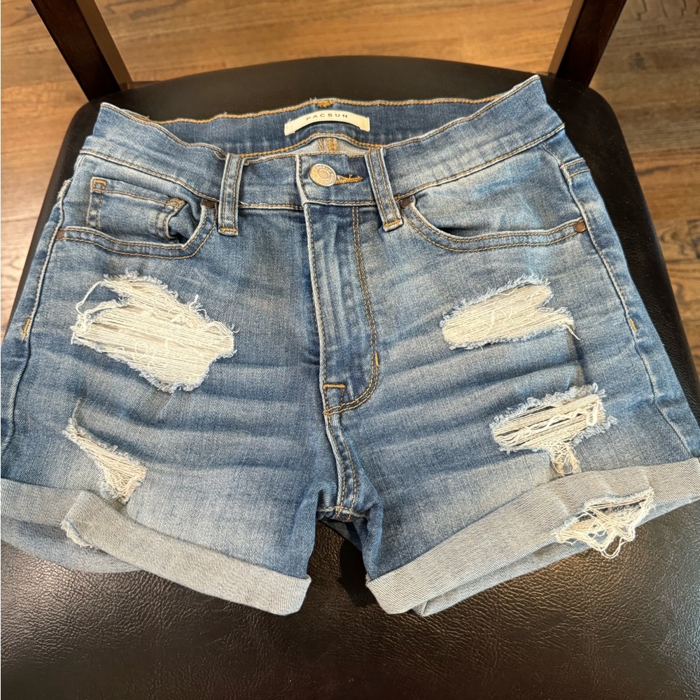 PACSUN Super Stretch Shortie Distressed Jean Shorts, Size 24
